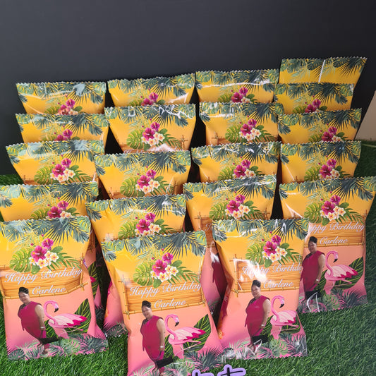 Custom partyfavors, adult chipbags,custom birthday chipbag , 50th birthday chipbags