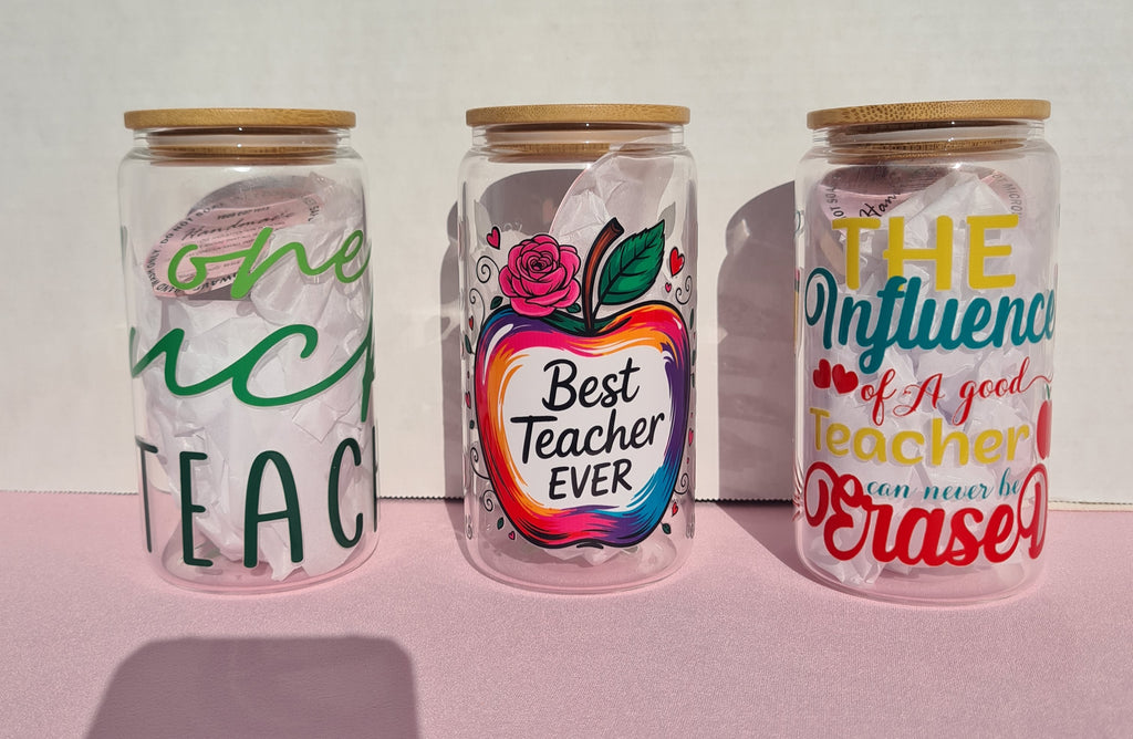 Teachers appreciation glass drinking cups