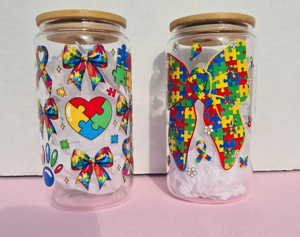Puzzle Piece Autism Awareness Glass Storage Jar – Airtight Bamboo Lid