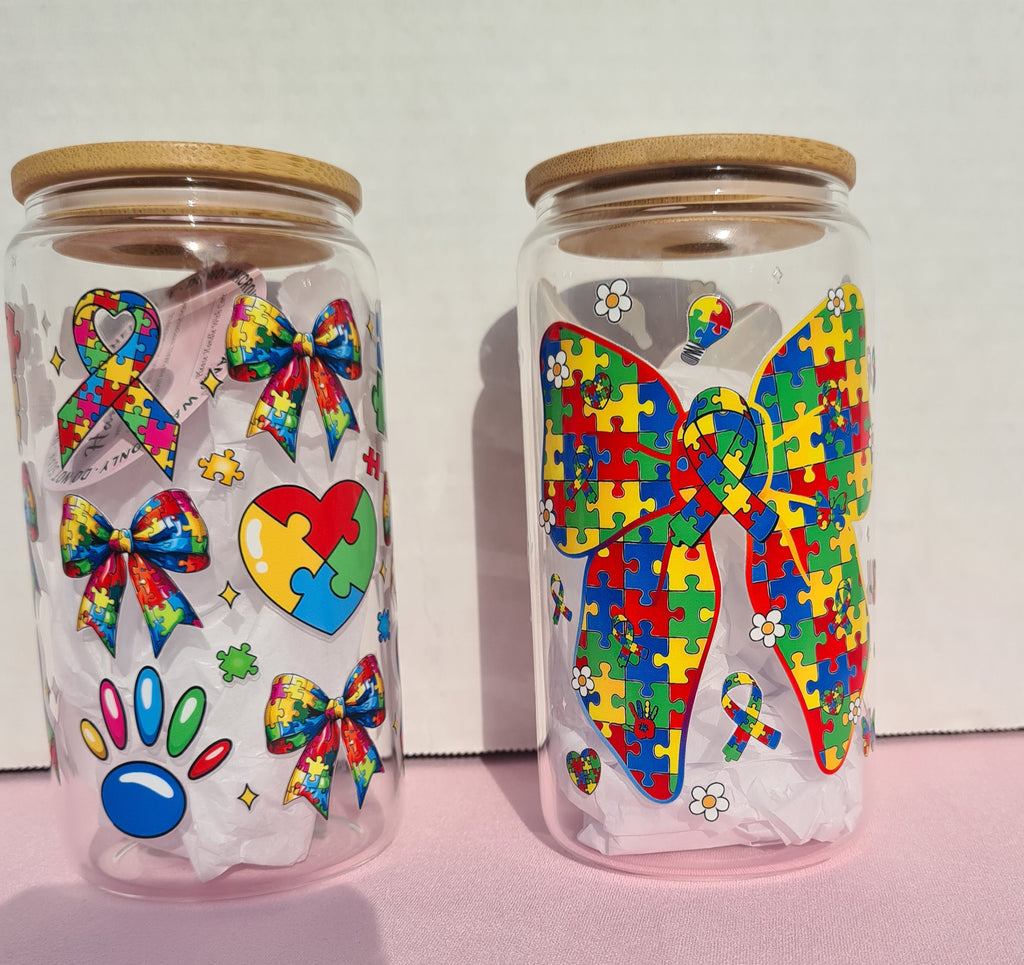 Puzzle Piece Autism Awareness Glass Storage Jar – Airtight Bamboo Lid