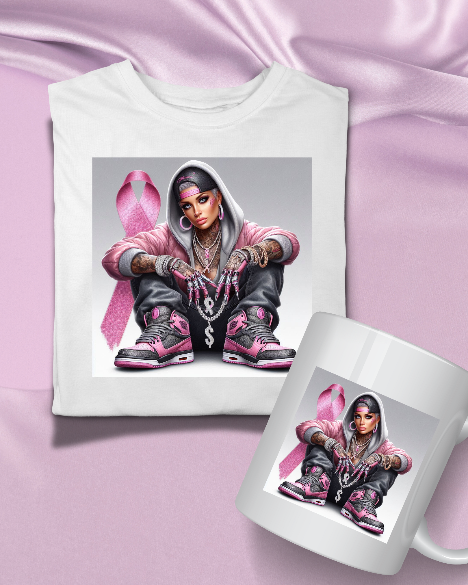Custom breast cancer tshirt and mug bundle