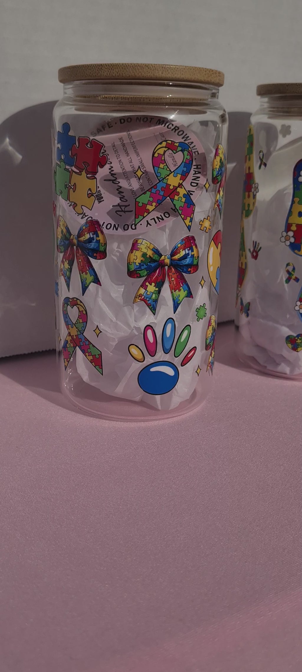 Puzzle Piece Autism Awareness Glass Storage Jar – Airtight Bamboo Lid