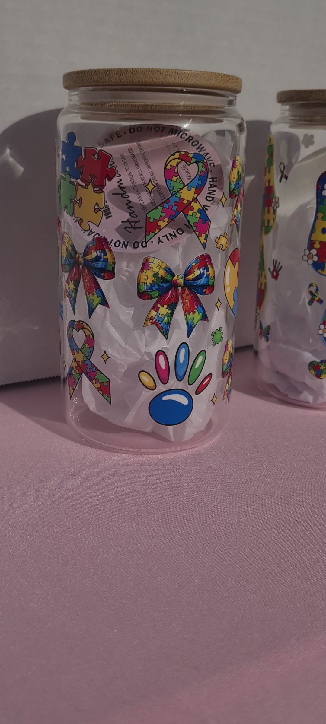 Puzzle Piece Autism Awareness Glass Storage Jar – Airtight Bamboo Lid